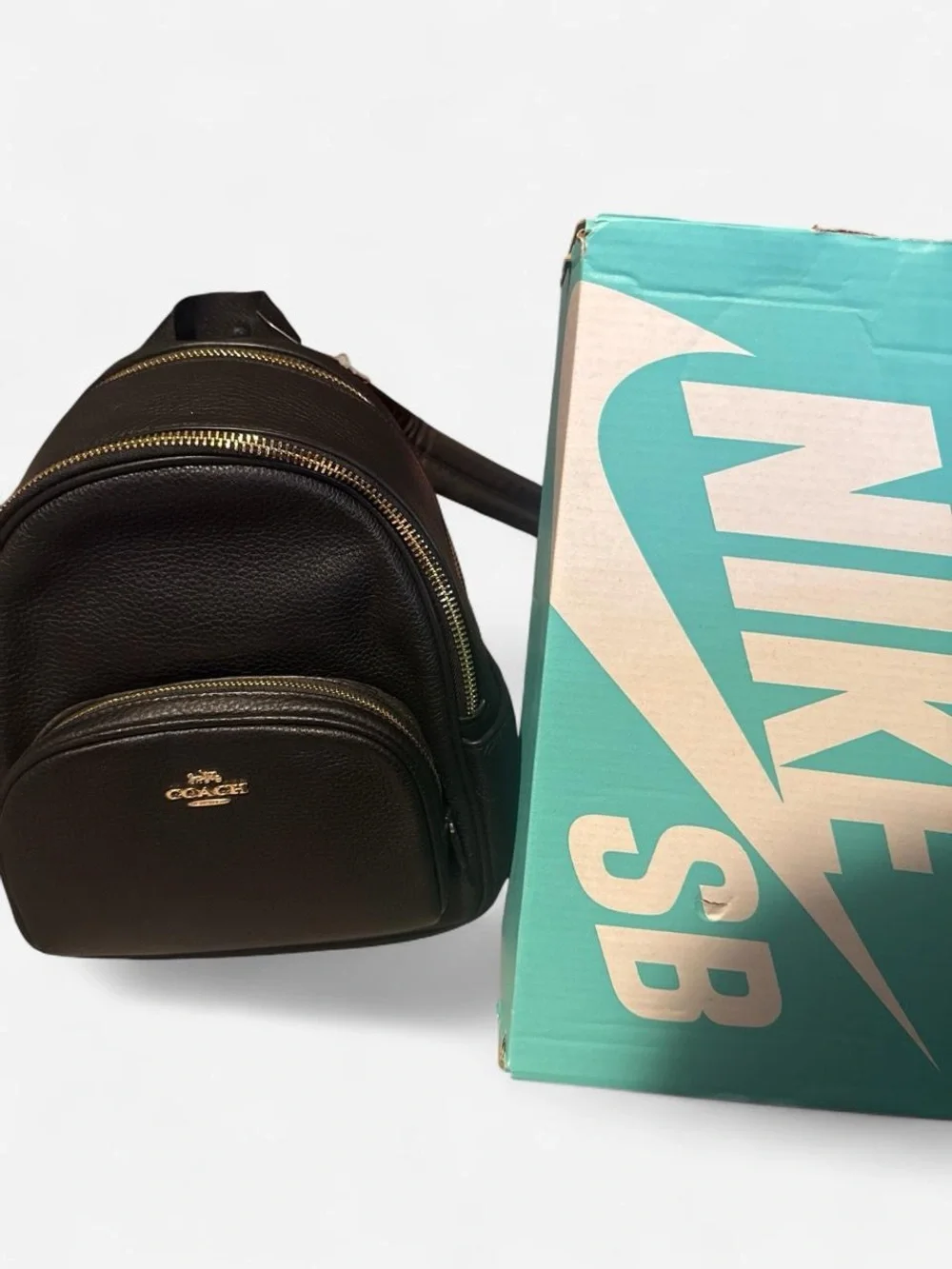Coach Black Pebbled Leather Mini Backpack (reference size next to shoebox shown)
